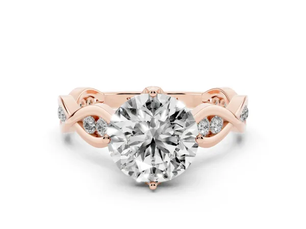 Round Cut Solitaire Twist Band with Leaf Prong Setting Rose gold