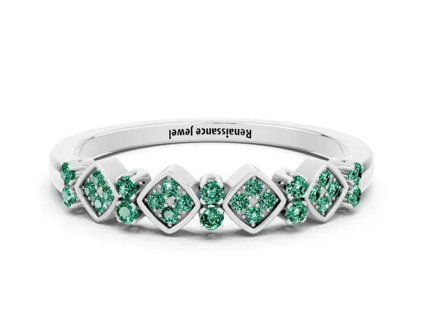 Pavé Cushion Green Sapphire Cluster Eternity Band with Prong Setting Platinum