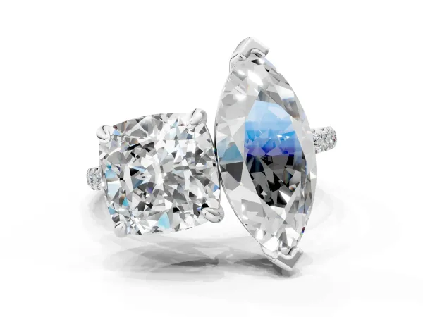 Cushion and Marquise Toi Moi Ring with Prong Setting and Pave Band Platinum