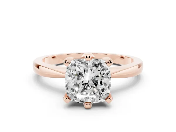 Cushion Cut Solitaire Engagement Ring with Six-Prong Setting and Tapered Band Rose gold