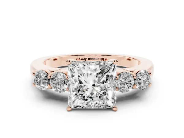 Princess Cut Cut Diamond Five-Stone Prong Set White Gold Ring Rose gold