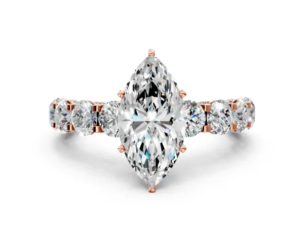 Marquise Cut Diamond Side Stone Engagement Ring with Four-Prong Setting Rose gold