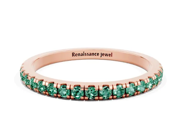 Pavé Round Green Sapphire Half Eternity Band with Shared Prong Setting Rose gold