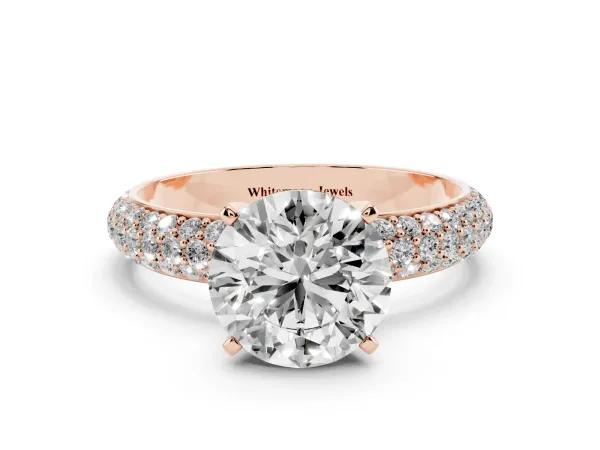 Round Cut Diamond Solitaire Ring with Prong Setting and Pavé Band Rose gold