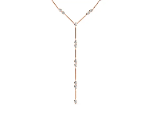 Pear Diamond Lariat Necklace with Station Accents Rose gold