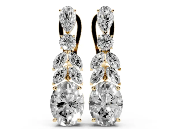 Oval, Marquise and Round Diamond Huggie Drop Earrings Yellow gold