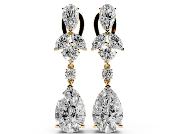 Pear, Marquise and Round Diamond Vancouver Drop Earrings Yellow gold