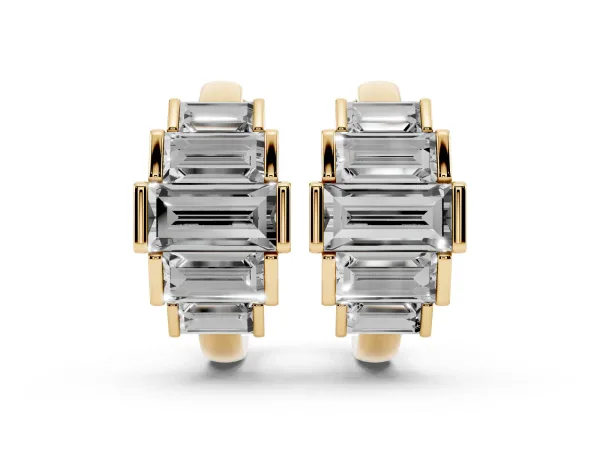 Baguette Cut Diamond Graduated Channel Set Hoop Earrings Yellow gold