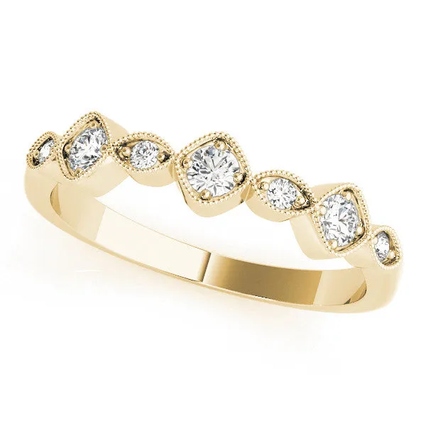 Milgrain Bezel Set Round and Marquise Diamond Half Eternity Band Yellow gold