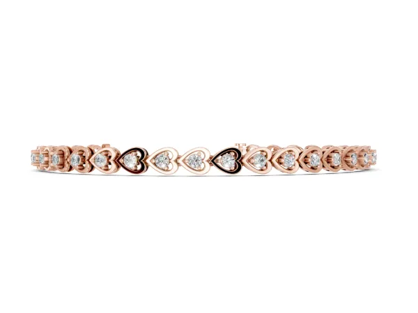 Heart-Shaped Diamond Tennis Bracelet with Channel Setting and Four-Prong Setting Rose gold