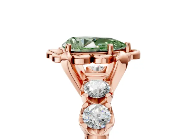 Fancy Green Pear Cut Cut Diamond Floral Halo Engagement Ring with Shared Prong Setting Rose gold
