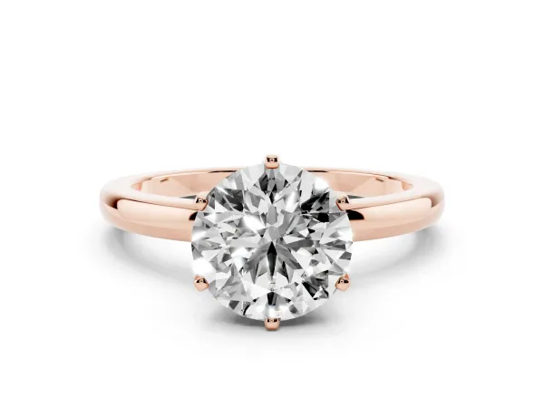 Round Cut Solitaire Diamond Ring with Six-Prong Setting on a Classic Band Rose gold