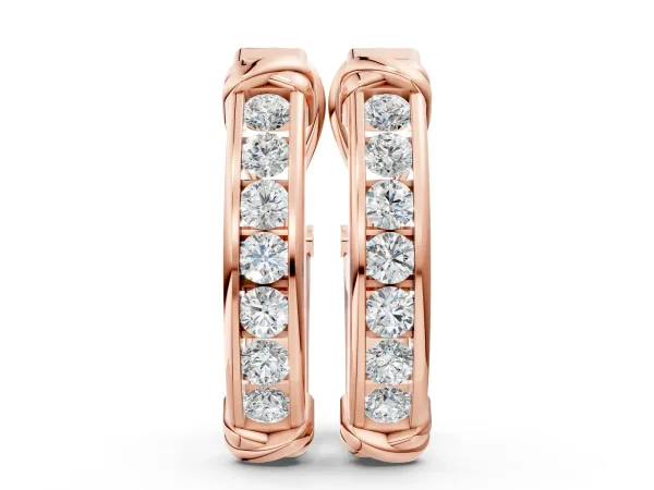 Channel-Set Round Diamond Two-Tone Hoop Earrings with Claw Prong Setting Rose gold