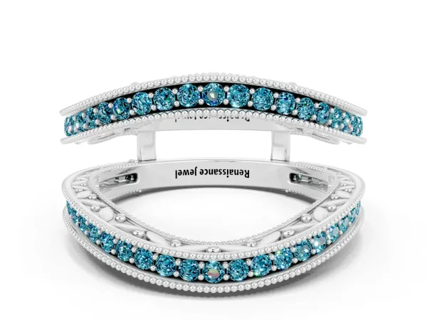 Round Blue Topaz Milgrain Eternity Band with Channel Setting Platinum