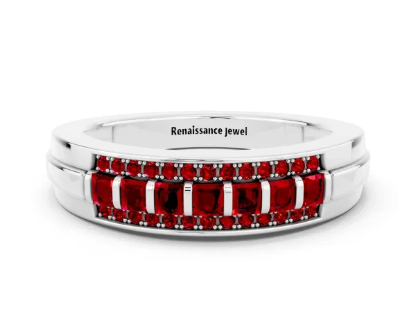 Bar-Set Princess Cut Ruby Pavé Band Platinum