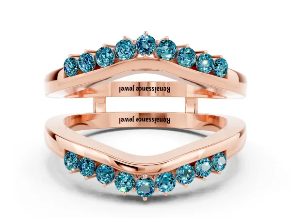 Round Blue Topaz Chevron Contour Band with Prong Setting Rose gold