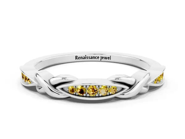 Twisted Marquise Yellow Sapphire Pavé Band with Shared Prong Setting Platinum