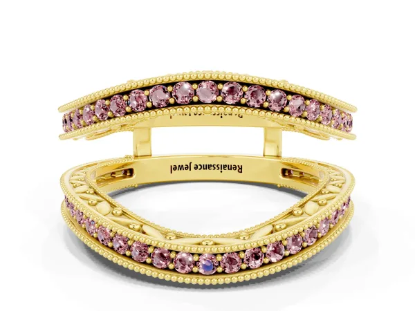 Round Morganite Milgrain Eternity Band with Channel Setting Yellow gold