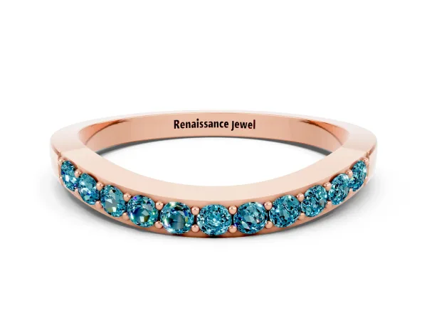 Round Blue Topaz Curved Wedding Band with Channel Setting Rose gold