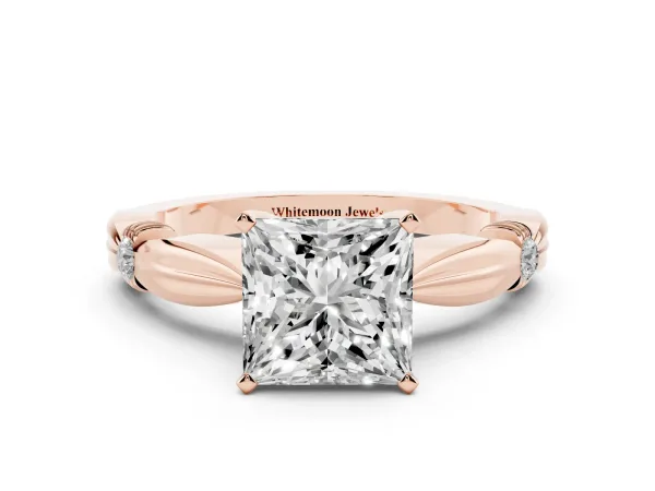 Princess Cut Solitaire Diamond Twisted Band with Four-Prong Setting Rose gold