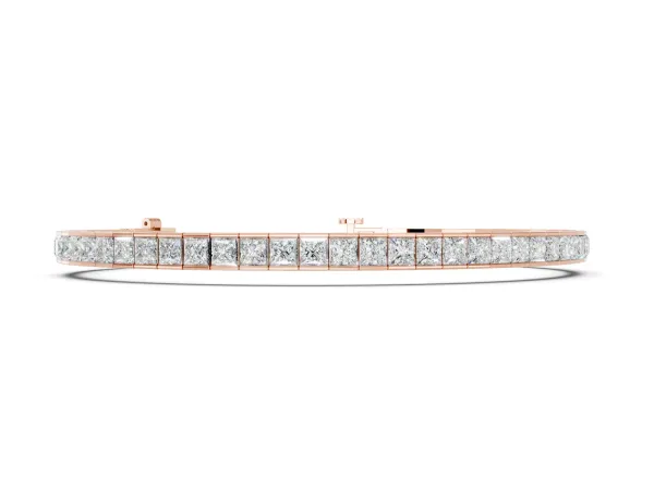 Princess Cut Channel Set Diamond Tennis Bracelet Rose gold
