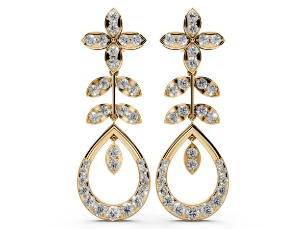 Marquise and Round Diamond Sparkling Dewdrop Drop Earrings Yellow gold