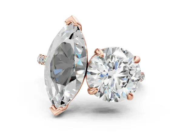 Round and Marquise Toi Moi Ring with Prong Setting and Pave Band Rose gold