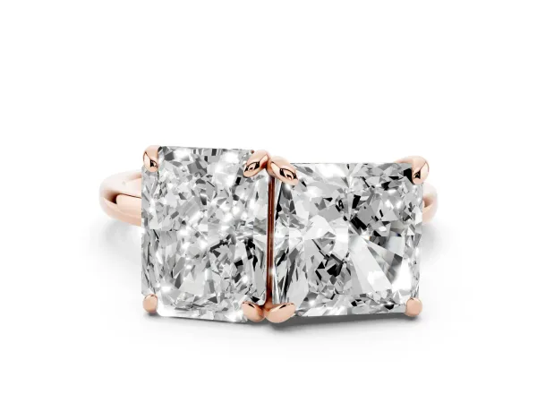 Radiant and Princess Toi Moi Ring with Prong Setting and Plain Band Rose gold