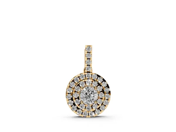 Round Double Halo Prong Set Diamond Pendant Yellow gold