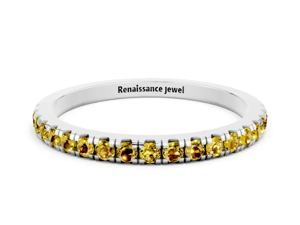 Pavé Round Yellow Sapphire Half Eternity Band with Shared Prong Setting Platinum