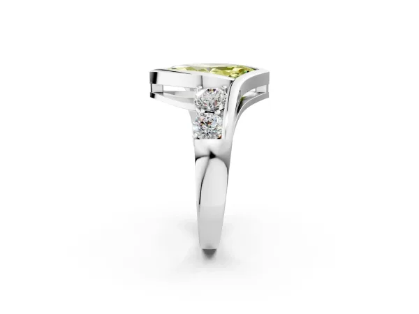 Fancy Yellow Bezel Set Marquise Cut Diamond Bypass Ring with Round Accents Platinum
