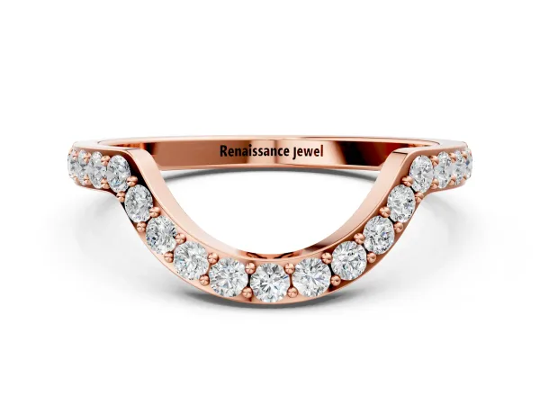 Round Diamond Pavé Set Curved Band with U-Prong Setting Rose gold