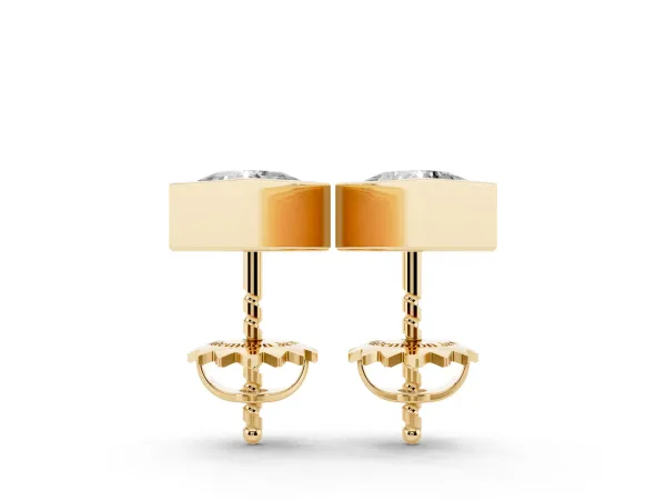 Princess Cut Bezel Set Diamond Stud Earrings Yellow gold