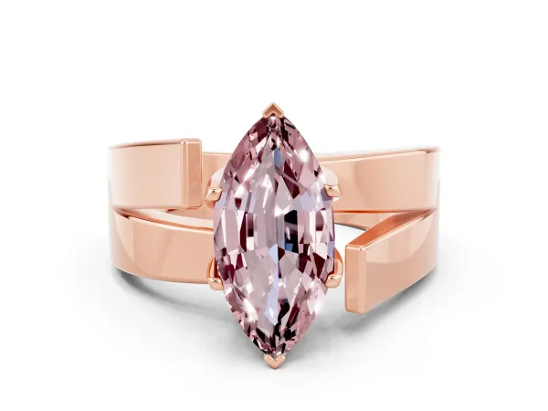 Modern Tension Set Marquise Cut Morganite Solitaire Wide Band Ring Rose gold