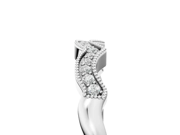 Milgrain Pavé Round Diamond Curved Band Platinum