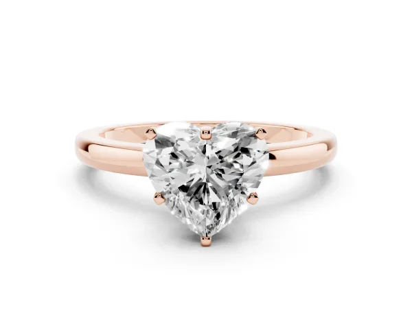 Heart Cut Solitaire Diamond Ring with Six-Prong Setting on a Classic Band Rose gold