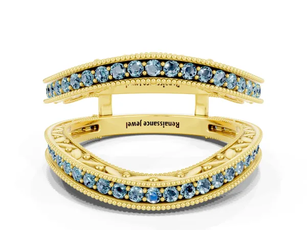 Round Aquamarine Milgrain Eternity Band with Channel Setting Yellow gold