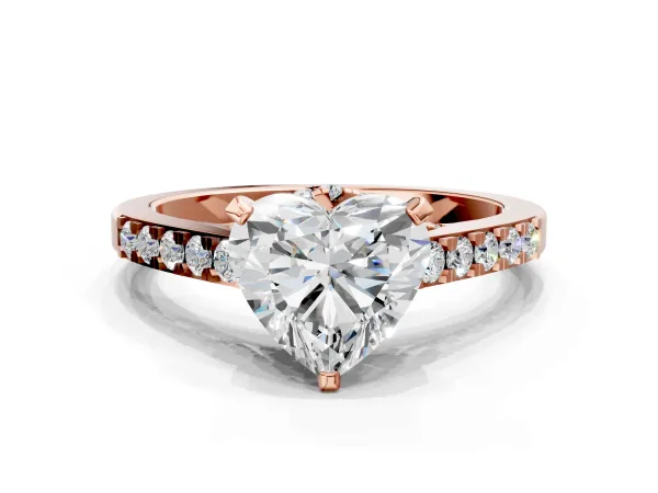 Heart Cut Diamond Solitaire Ring with Crossover Gallery and Round Pavé Band Rose gold