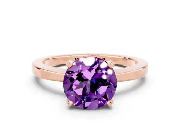Round Cut Amethyst Solitaire Engagement Ring with Classic Band and Four-Prong Setting Rose gold
