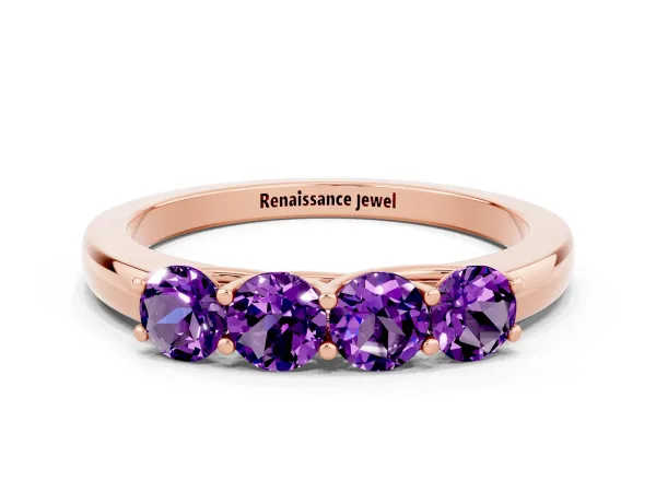 Four-Stone Round Amethyst Prong-Set Band Rose gold