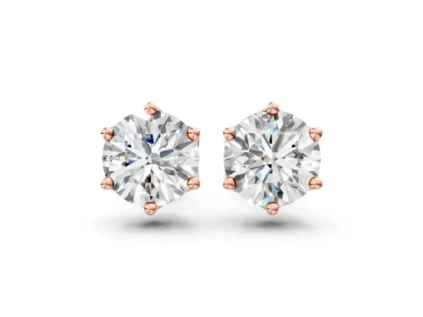 Round Diamond Six Prong Flower Petal Solitaire Stud Earrings Rose gold
