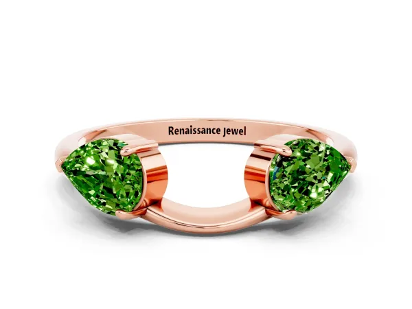 Two-Stone Pear Peridot Bypass Ring with Prong Setting Rose gold