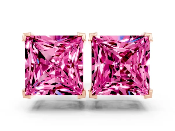 Princess Cut Pink Sapphire Stud Earrings Rose gold