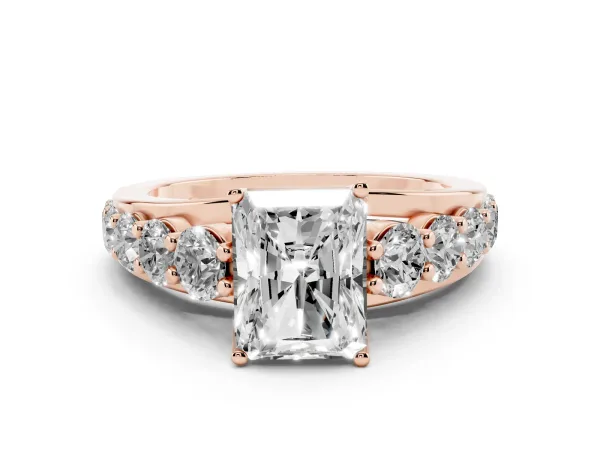 Radiant Cut Diamond Engagement Ring with Pavé Band and Four-Prong Setting Rose gold