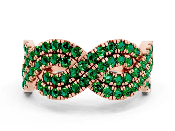 Pavé Round Emerald Infinity Twist Band with Shared Prong Setting Rose gold