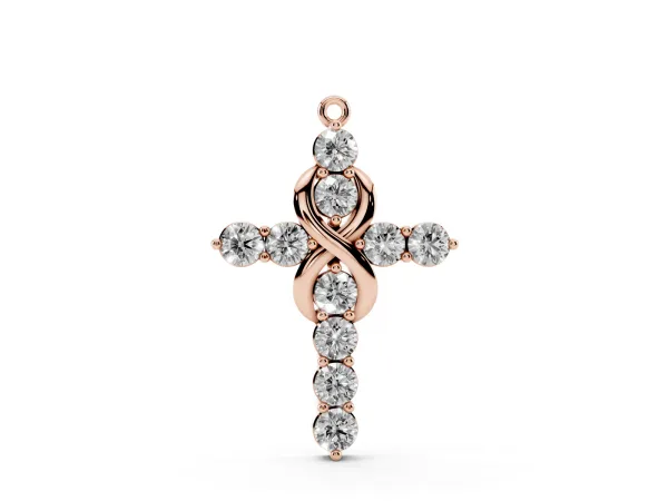Round Diamond Prong Set Infinity Cross Pendant Rose gold