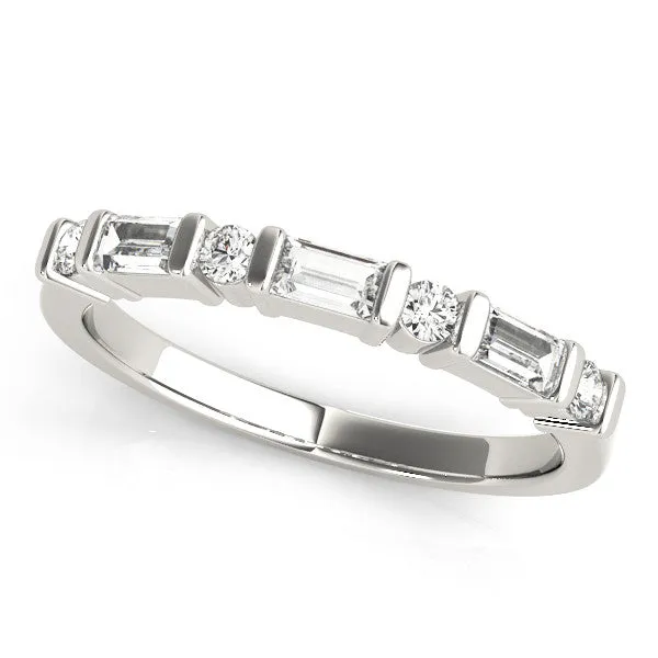Baguette and Round Diamond Channel Set Half Eternity Band with Bar Prong Setting Platinum