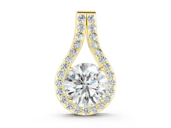 Round Halo Prong Set Pendant Yellow gold