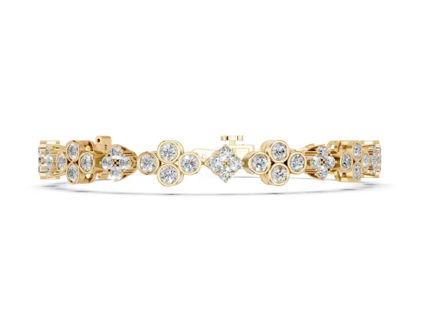 Round Diamond Cluster Tennis Bracelet with Bezel Setting and Four-Prong Clasp Yellow gold