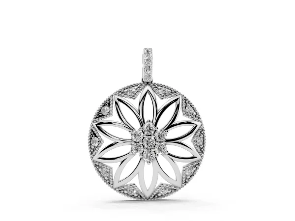 Round Diamond Cluster Flower Pendant Silver